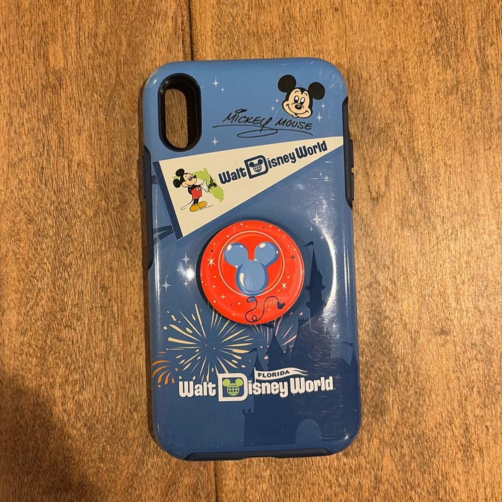 Disney iPhone XR phone case with attached pop socket